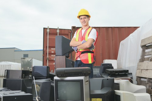 Recycling bins and separated materials ready for processing